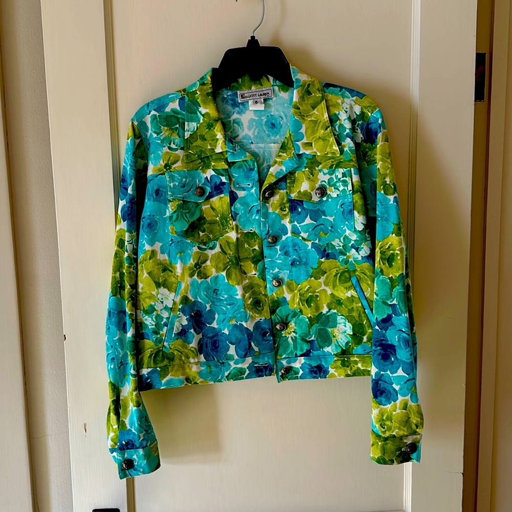 Floral light denim weight long sleeve jacket
